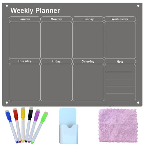 Weekly Meal Planner Acrylic Board, 30 x 40cm Acrylic Dry Erase Board, Magnet Weekly Calendar Planning Board Noteboard for Refrigerator