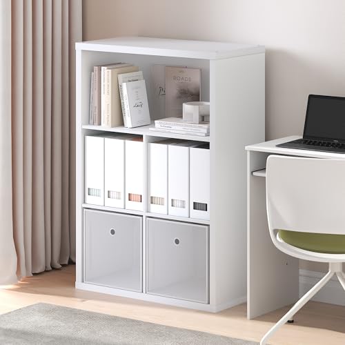 Image of Furinno Cubicle Book Shelf, 5-Cube Bookshelf, Extra Thick Frame Cube Storage Organizer Bookcase with Closed Back, 15.3 x 29.9 x 43.3, for Living Room, Bedroom, Home Office, White