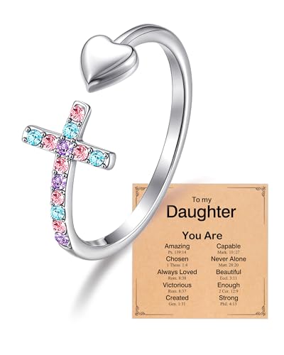 PINKDODO Adjustable Cross Rings for Daughter Granddaughter Easter Religious Confirmation Christian Gifts