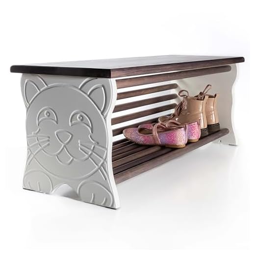 BESTFORM Zapatero Infantil con Banco Motivo Gato | 78 cm x 28 cm x 30 cm | Banco Zapatero con Asiento | Regalos Originales para Amantes de los Gatos | Banco Perchero con Espacio para Zapatos