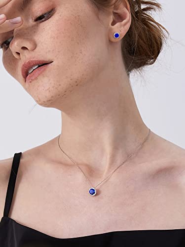 Chicsilver Solitaire September Birthstone Necklace For Women, 925 Sterling Silver Dainty Small Cubic Zirconia Cz Halo Pendant Round Cut Simulated Sapphire Necklace Mom Gifts #TOP1