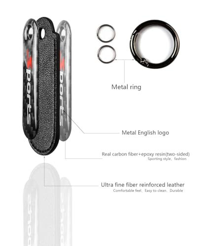 Image of muekzru Carbon Fiber Leather Set Car Keychain,Universal keychain Fashion Sports Keychains Keyring Business Gift Birthday