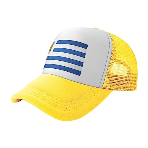 VACSAX Casquette arrière en maille pour hommes femmes chapeau de baseball d'été drapeau Uruguay imprimé chapeau de camionneur, jaune, taille unique