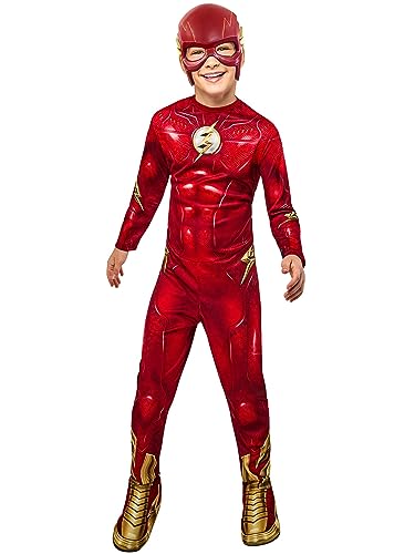 Rubies disfarce The Flash clássico para criança, Jumpsuit estampado com tampas e anti-face, oficial DC, para carnaval, Natal, aniversário, festas e Halloween
