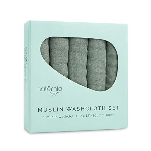 Image of Natemia Muslin Baby Washcloths for Newborn - Premium Wash Cloths for Babies, Super Absorbent and Ultra Soft Rayon Made from Bamboo, 6 Layer Baby Girl and Baby Boy Washcloths, 5 Piece Set