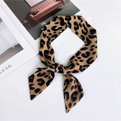 Brown Leopard Neck Tie Chic Skinny Scarf Hairband Stylish Purse Silk Feeling Scarf for Women, Women's Fashion Scarves and Leopard Wraps2