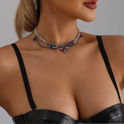 Image of Gothic Necklace for Men & Women, Dark Aesthetic Layered Chain Jewellery, Bold Streetwear Accessory, Unisex Gothic Jewellery for Casual & Y2K Fashion Outfits, Alloy Material
