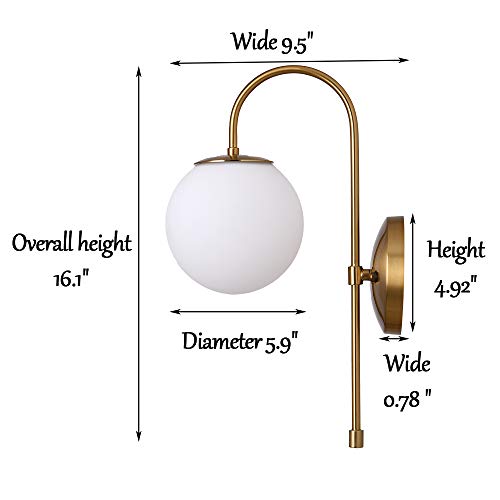 Casilvon Gold Wall Sconce, Modern Bedside Led Globe Frosted Glass Wall Lamp, Wall Mounted Light Fixture For Living Room Home Decor Bathroom Bedroom Hallway #TOP3