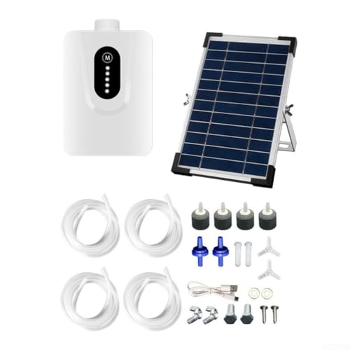 Zilimontt Oxigenador solar para acuario con panel solar policristalino de 6 W y 6 V y batería de 6000 mAh, aireador de estanque de carga solar dual y USB para peceras, funcionamiento silencioso
