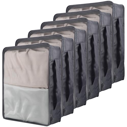 Micvtve 6 PCS Large Packing Cubes Luggage Organizers,40x30x12CM Same Size Suitcase Organiser Bags Compressible Expandable Packing Cubes for Suitcase, Luggage,Handy Helper (Gray)