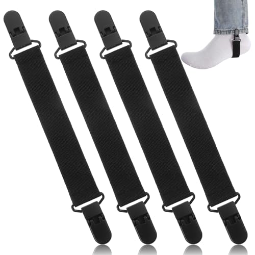 Zelphvt 4 Pcs Adjustable Elastic Straps with Clips Boot Straps for Cowboy Boots Pant Leg Clips for Women and Men Motorcycle Biker Jeans Keeping Pants Tucked