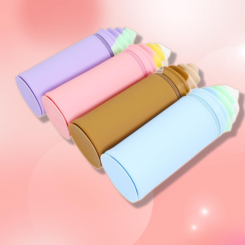 Image of Silicone lightweight waterproof zipper pencil case pencil bag /pouch, cute colourful ice cream shape, safe and quality (Purple), QS-2016