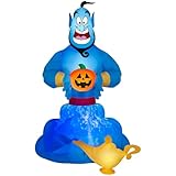 Gemmy Aladdin Genie Halloween Inflatable, 8 Ft Tall Lighted Kaleidoscope Disney Yard Decoration with Jack O'Lantern and Lamp, Outdoor Decor with Stakes and Tethers