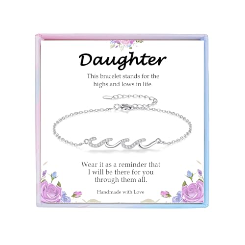 Image of Gifts for Women Christmas Birthday, Silver Wave Bracelets for Woman Mom Wife Grandma Daughter Granddaughter Friend Sister, The Waves of Life We've Through Together Mothers Day Graduation Gift
