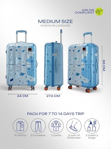 Image of Safari Tazzo 8 Wheels 66cm Medium Size Trolley Bag, Hard Case Polycarbonate, 360º Wheeling Small Check in Luggage, Suitcase for Travel, Trolley Bags for Travel, Printed