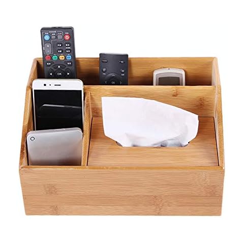 Abester Multifunction Bamboo Storage Box,Store Your Makeup,remote controls,mobile phone,Tissue,pens,glasses,Watch,Living small items (4 intervals) Cover