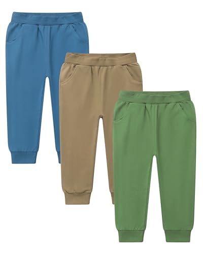 Image of GFQLONG Toddler Boys 2 Pack Cotton Active Jogger Sweatpants,Kids Casual Athletic Solid Pocket Pull On Pants