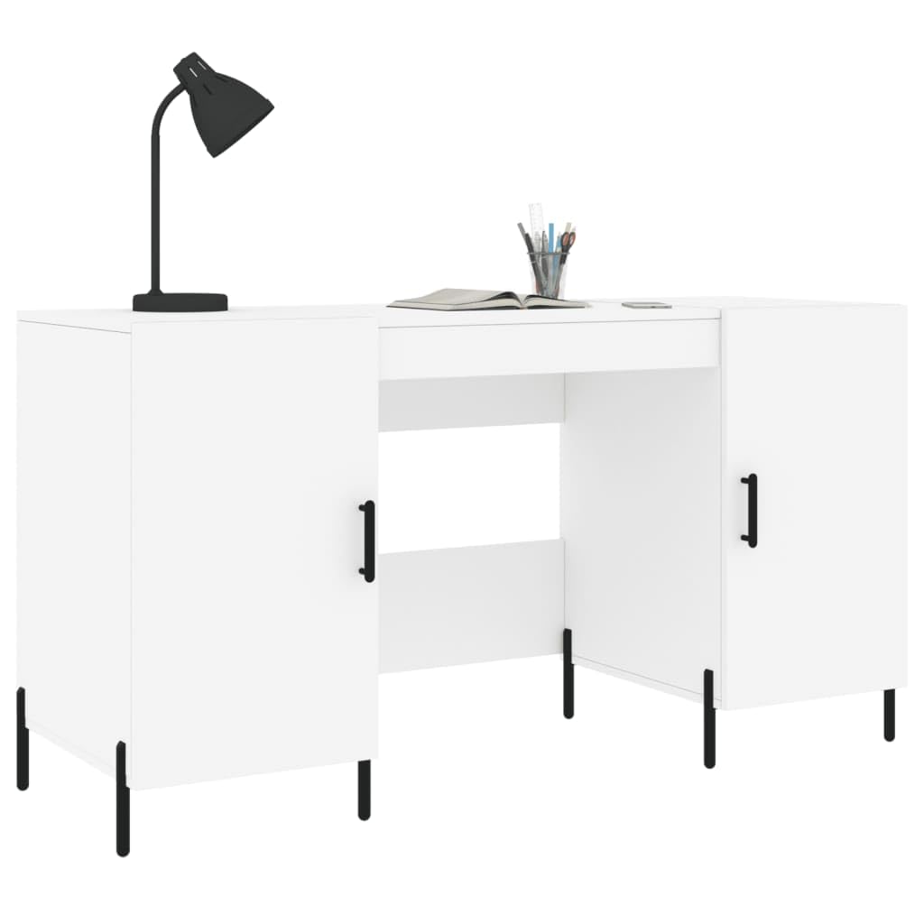 Escritorio 140x50x75 cm trabajado madera blanca con almacenamiento y