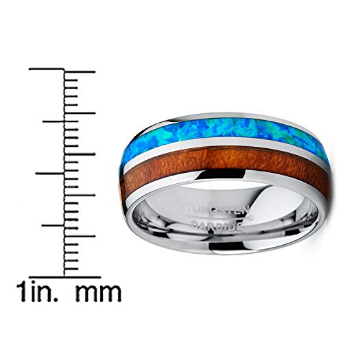 Metal Masters CO. Men's Tungsten Carbide Wedding Band Ring Blue Simulated Opal Real Koa Wood Inlay Comfort-Fit 8MM3