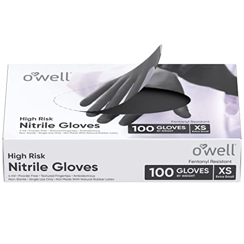 Owell Black Disposable Nitrile Gloves, 100 Ct | X-Small | Disposable Gloves Extra Small, 4Mil, Disposable Latex Free Gloves, Powder Free Food Safe Gloves, Medical Exam Gloves (100 Count) #TOP1