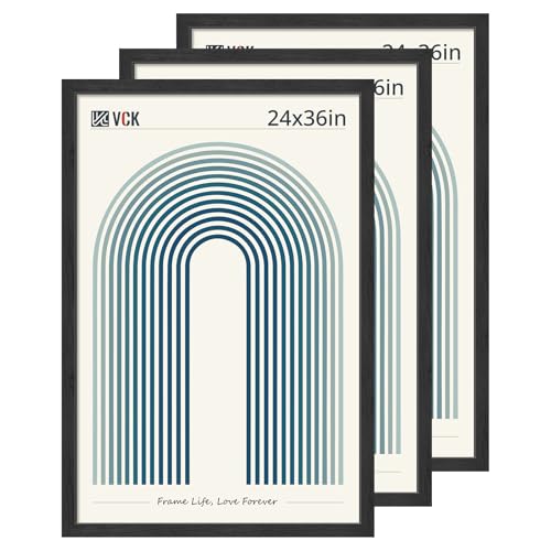 VCK 24x36 Poster Frame Set of 3, Black Woodgrain, Wall Hanging