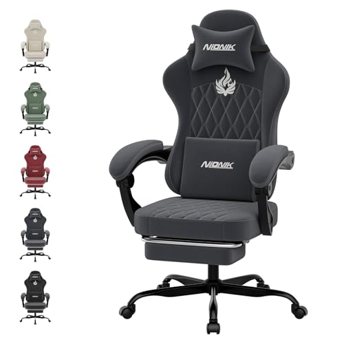 NIONIK Gaming Stuhl Einsteigermodell, Ergonomischer Computerstuhl mit Verstellbarer Höhe und Rückenlehne, Einfacher Gaming Stuhl für Kinder, Teenager, Erwachsene für Zimmer, Büro,Grey