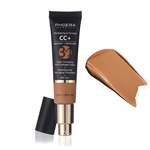 Lezero Moisturizer Cc Cream For Face With Spf 25+, Color Correcting Cream, Physical Sunscreen Full-Coverage Foundation Makeup For Reduce Wrinkles, Anti Aging Hydrating Serum, 1.08 Oz (#180 Tan) #TOP12