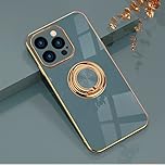 EYZUTAK Electroplated Magnetic Ring Holder Case for iPhone 14 Pro, 360 Degree with Rotation Metal Anti-fall Finger Ring Holder Magnet Car Holder Slim Soft Silicone Shockproof Cover - Gray