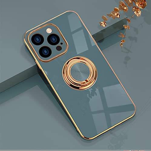 EYZUTAK Electroplated Magnetic Ring Holder Case for iPhone 14 Pro, 360 Degree with Rotation Metal Anti-fall Finger Ring Holder Magnet Car Holder Slim Soft Silicone Shockproof Cover - Gray