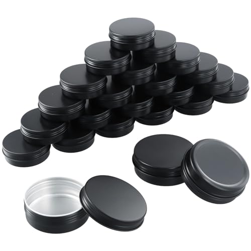 24 Pièces Pots en Aluminium de 60 ML, Contenant Cosmétique Vide Petite, Boîtes à Couvercle à Vis en Métal Rond, Pots de Échantillon de Voyage pour Crème Bougies Maquillage Baume à Lèvres (Noir)