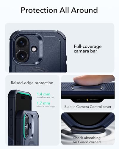 Image of ESR for iPhone 17 Phone Case, 23ft Military-Grade Drop Protection, Shock-Absorbing Rugged Cover, MagSafe Accessories Compatible, Cyber Series, Navy Blue