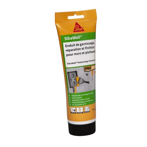 SIKA - Pâte à reboucher lissage et finition en tube - SikaWall Enduit de Rebouchage Universel tout en 1 Blanc - Intérieur mur et plafond - Recouvrable - Sec rapidement - 425g (1 tube = 2m de saignée)