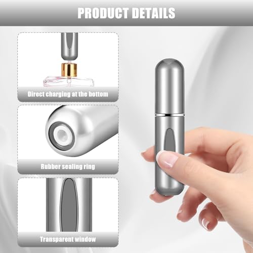 Image of Portable Mini Perfume Atomizer Bottle, 5ml /0.17oz Refillable Spray, Scent Pump Case, Travel Atomizer (Glossy Silvery)
