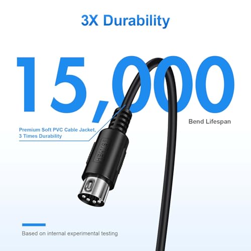 3 pack premium 3ft midi cable stable amp fast transmission and long-lasting midi cables male to male 5-pin midi cable for midi keyboard electronic piano electronic drum