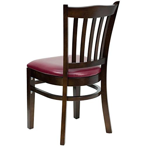 Image of Flash Furniture 4 Pk. HERCULES Series Vertical Slat Back Walnut Wood Restaurant Chair - Burgundy Vinyl Seat