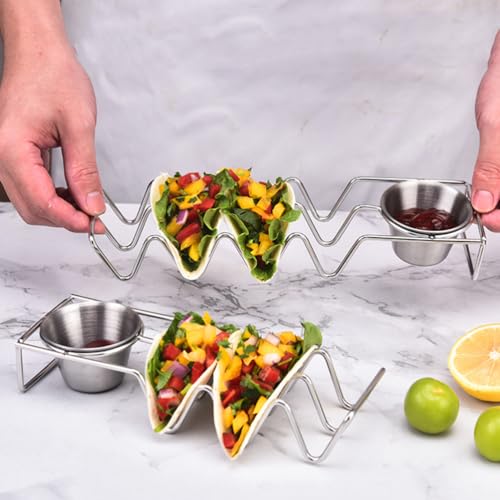 HOLIDYOYO Taco Holder Stand with Salad Cup Stainless Steel Taco Rack Truck Tray Oven Safe for Baking Dishwasher and Grill Safe