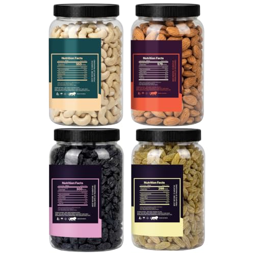 Image of LILA DRY FRUITS Dry Fruits Combo Pack of Almonds, Cashews, Green Raisins & Black Raisins 100 Gms x 4 Mixed Dry Fruits for Healthy Snacking Perfect for Gifting
