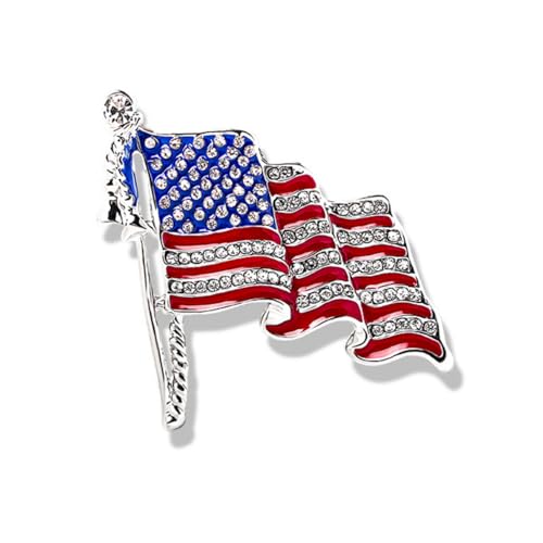 Image of Enamel Brooch Pin For Women Men, Vintage American Flag Crystal Lapel Pin, Christmas Brooch Suit Dress Clips Accessory Gift