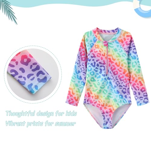 Image of Girls One Piece Rash Guard Long Sleeve Swimsuits for Girls UPF 50+ Sun Protection Bathing Suits 3-16 Years