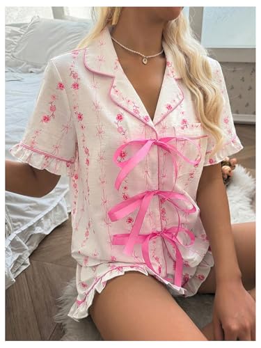 Image of Floerns Women's Floral Pajamas Notch Collar Print Sleepwear Two Piece Pajama Set