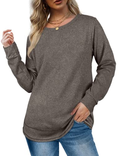 Dofaoo Womens Sweatshirt Crew Neck Long Sleeve Cute Tops Solid Color Light Grey S #TOP1