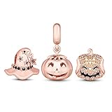 GNOCE 3 abalorios de linterna de calabaza y gorros mágicos de bruja para pulsera de plata de ley 'Halloween Fun', juego de abalorios, para pulsera/collar