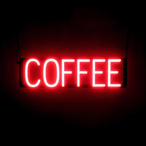 SpellBrite Cartel de café  Letrero relacionado con bebidas de café con aspecto de neón, fuente de luz LED roja  22.7 x 6.3 pulgadas