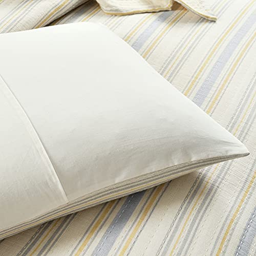 Lush Decor Solange Stripe Kantha Pick Stitch Yarn Dyed 3 Piece Cotton Woven Quilt/Coverlet Set, Full/Queen, Yellow & Gray #TOP5
