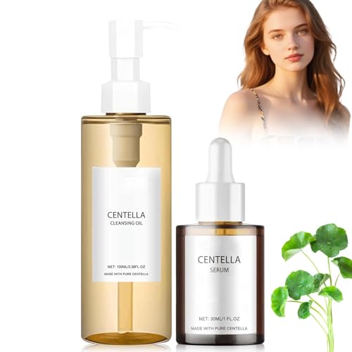 Lot de 2 huiles nettoyantes Centella + Sérum Centella, apaisant et hydratant, nettoyage en douceur, convient pour les peaux sensibles, les filles et les femmes