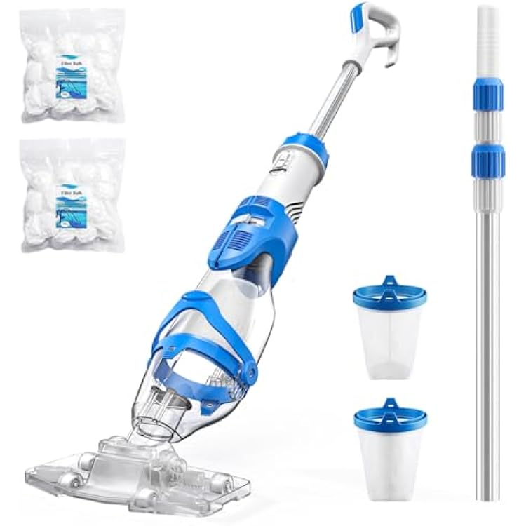 Consciot Pool Vacuum for Above Ground & Inground Pool, 22 GPM Suction Handheld Cleaner with 7.3FT Telescopic Pole, 2L Capacity, 60-Min Runtime, 2 Filters; Ideal for Spa, Hot Tub & Stairs