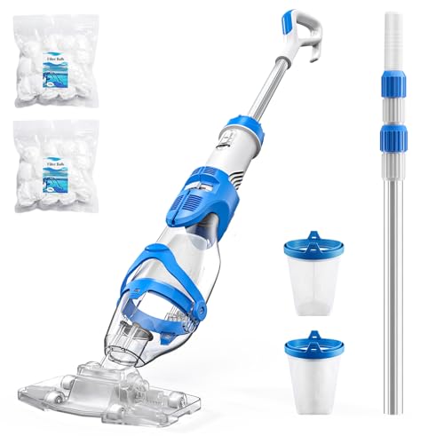 Consciot Pool Vacuum for Above Ground & Inground Pool, 22 GPM Suction Handheld Cleaner with 7.3FT Telescopic Pole, 2L Capacity, 60-Min Runtime, 2 Filters; Ideal for Spa, Hot Tub & Stairs