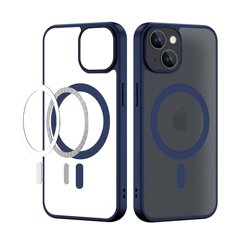 Image of CEDO Cover for iPhone 15 | Compatible with MagSafe Wireless Charging | Designed with Magnetic Lock Shockproof Phone Bumper Transparent Back Case Cover (Navy Blue)