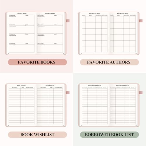 AKONEGE Reading Journal for Book Tracking - PU Leather Book Journal Reading Log with 80 Reviews for Readers, Accessories with Sticky Tabs, Pen Holder, Ribbon Bookmarks, 5.6\" x 8.3\", Pink - Thumbnail 6
