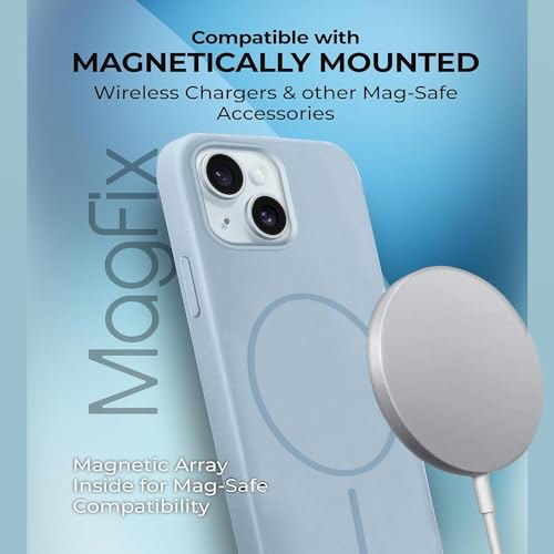 Image of iPhone 15 Plus Silicone Magsafe Case | Shock Proof Design & Camera Protection | Premium Rubberised Apple iPhone 15 Plus Cover (Microfiber Lining) | Magnetic Liquid Silicone - Sky Blue